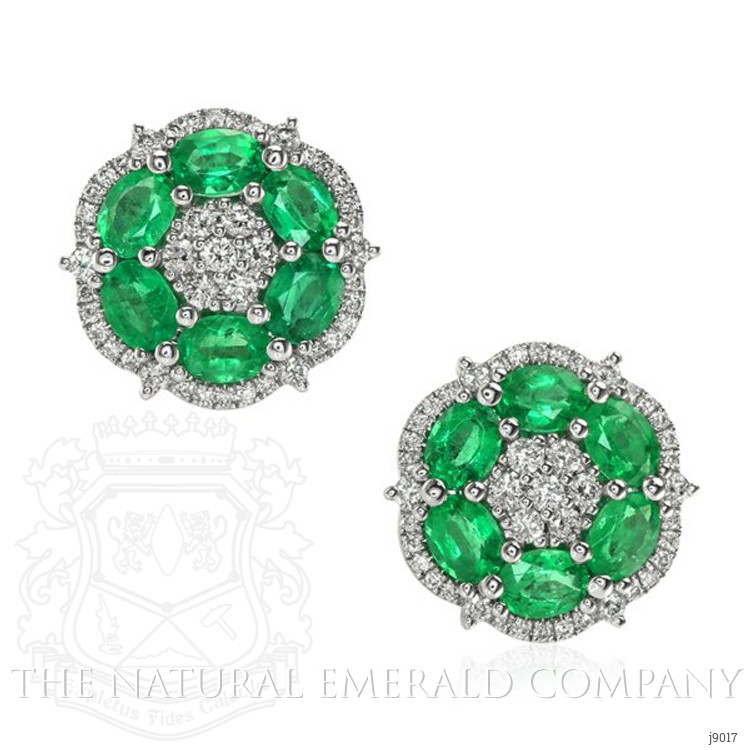 1.73 Ct.Tw. Emerald Natural Diamond Halo Earrings, 18K White Gold