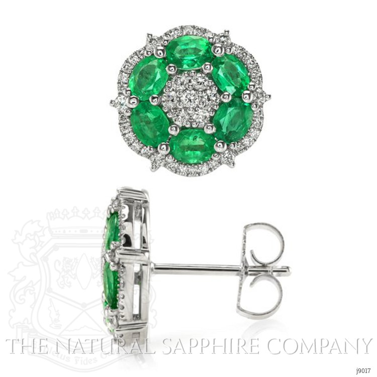 1.73 Ct.Tw. Emerald Natural Diamond Halo Earrings, 18K White Gold