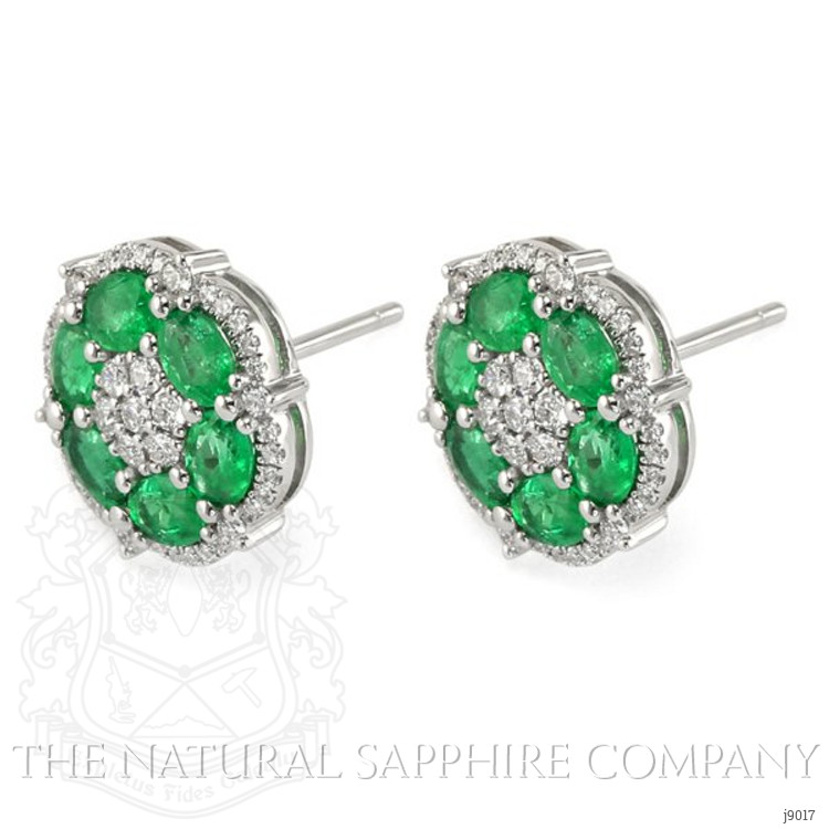 1.73 Ct.Tw. Emerald Natural Diamond Halo Earrings, 18K White Gold
