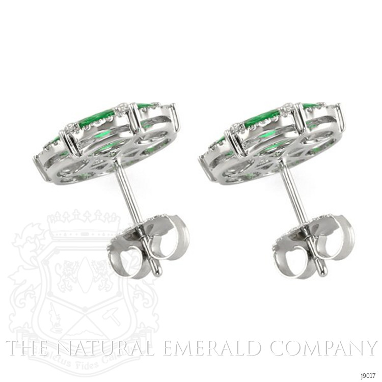 1.73 Ct.Tw. Emerald Natural Diamond Halo Earrings, 18K White Gold