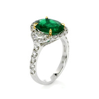2.96 Ct. Emerald Natural Diamond Pave Ring, 18K White Gold Image