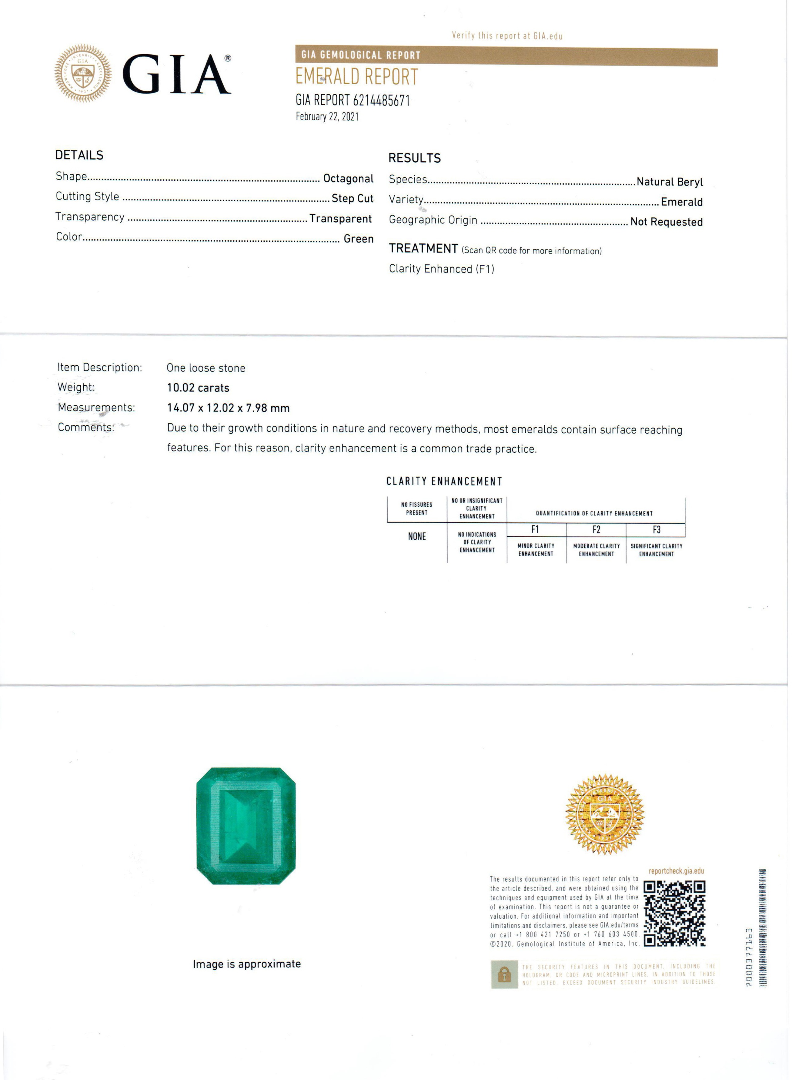 10.02 Ct. Emerald and Natural Diamond Ring, 18K White Gold