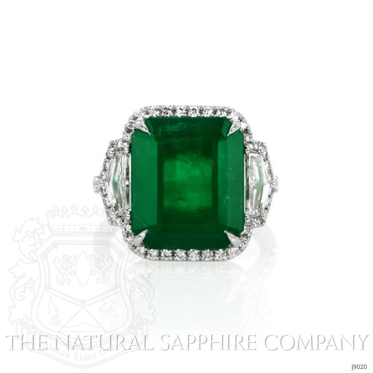 10.02 Ct. Emerald Natural Diamond Ring, 18K White Gold