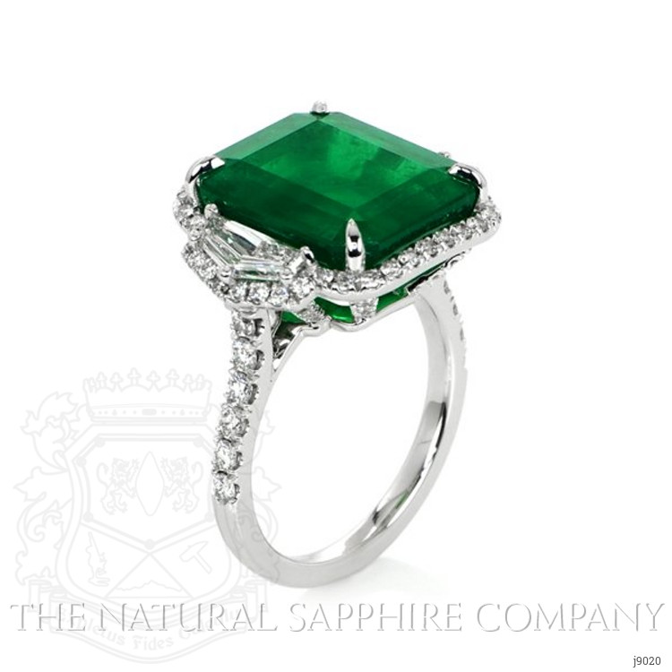 10.02 Ct. Emerald Natural Diamond Ring, 18K White Gold