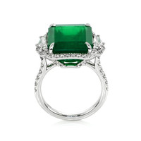 10.02 Ct. Emerald Natural Diamond Ring, 18K White Gold Image