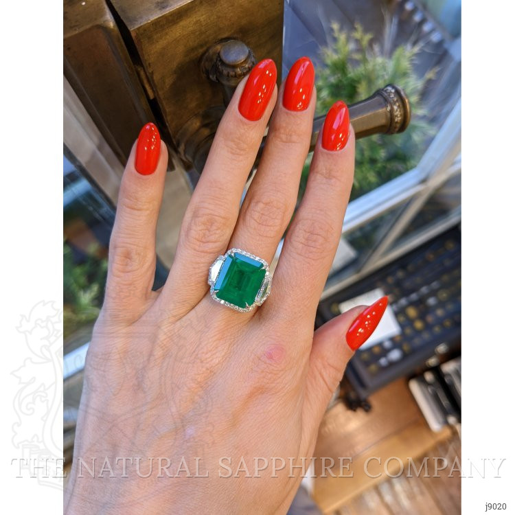 10.02 Ct. Emerald Natural Diamond Ring, 18K White Gold