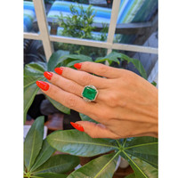 10.02 Ct. Emerald Natural Diamond Ring, 18K White Gold Life Style
