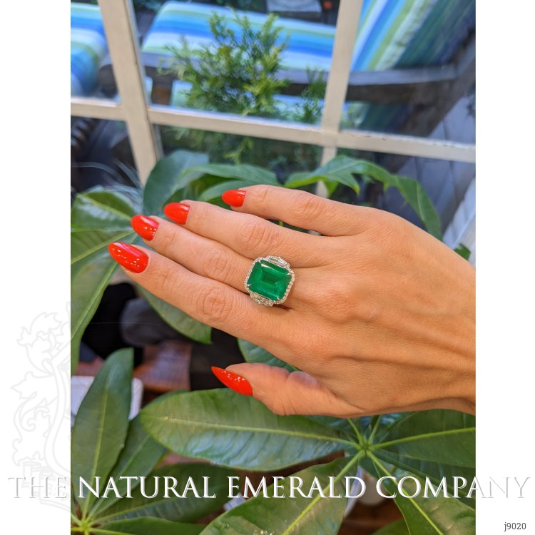 10.02 Ct. Emerald Natural Diamond Ring, 18K White Gold