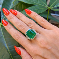 10.02 Ct. Emerald Natural Diamond Ring, 18K White Gold Life Style