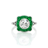 1.41 Ct. Emerald Natural Diamond Antique Style Ring, Platinum 950 Video