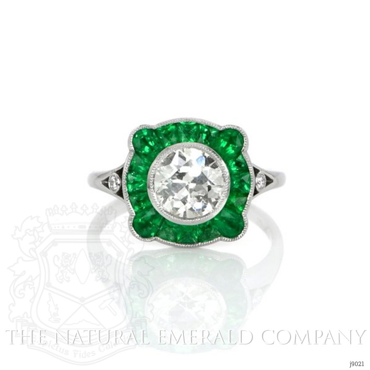 1.41 Ct. Emerald Natural Diamond Antique Style Ring, Platinum 950