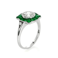 1.41 Ct. Emerald Natural Diamond Antique Style Ring, Platinum 950 Image