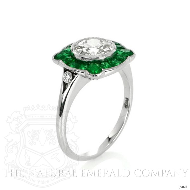 1.41 Ct. Emerald Natural Diamond Antique Style Ring, Platinum 950