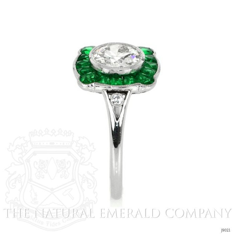1.41 Ct. Emerald Natural Diamond Antique Style Ring, Platinum 950