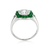 1.41 Ct. Emerald Natural Diamond Antique Style Ring, Platinum 950 Image