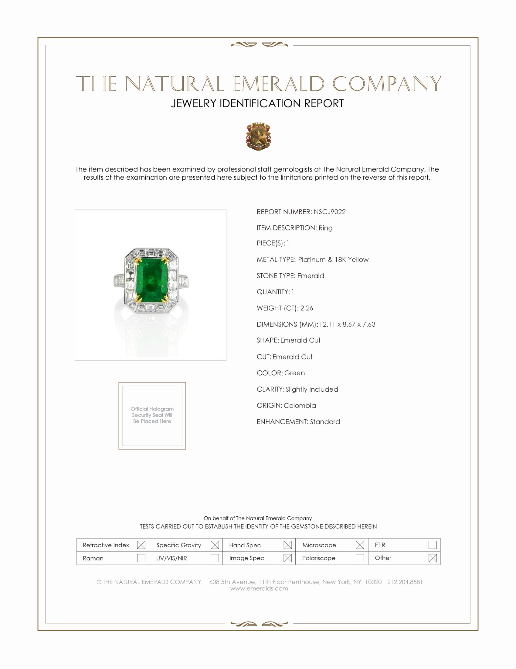 2.26 Ct. Emerald and Natural Diamond Halo Ring, Platinum & 18K Yellow