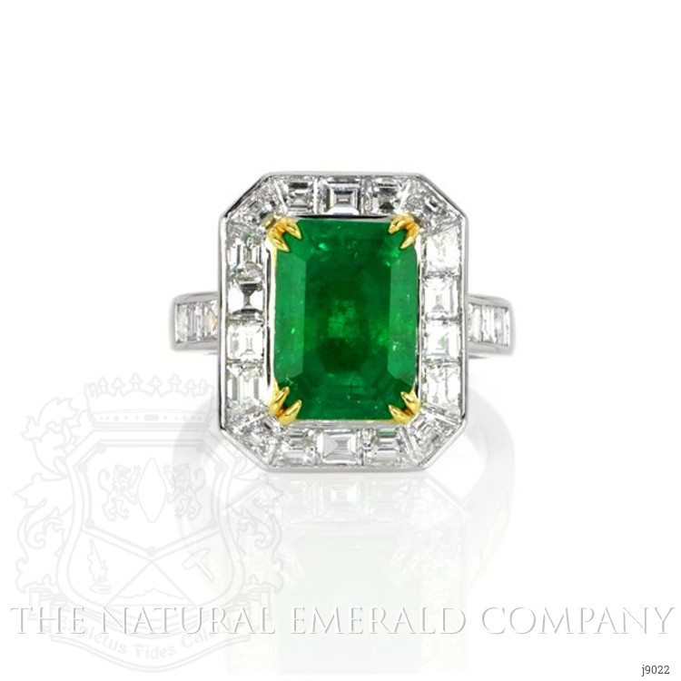 2.26 Ct. Emerald Natural Diamond Halo Ring, Platinum & 18K Yellow