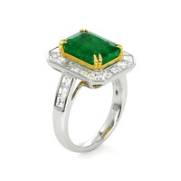 2.26 Ct. Emerald Natural Diamond Halo Ring, Platinum & 18K Yellow Image