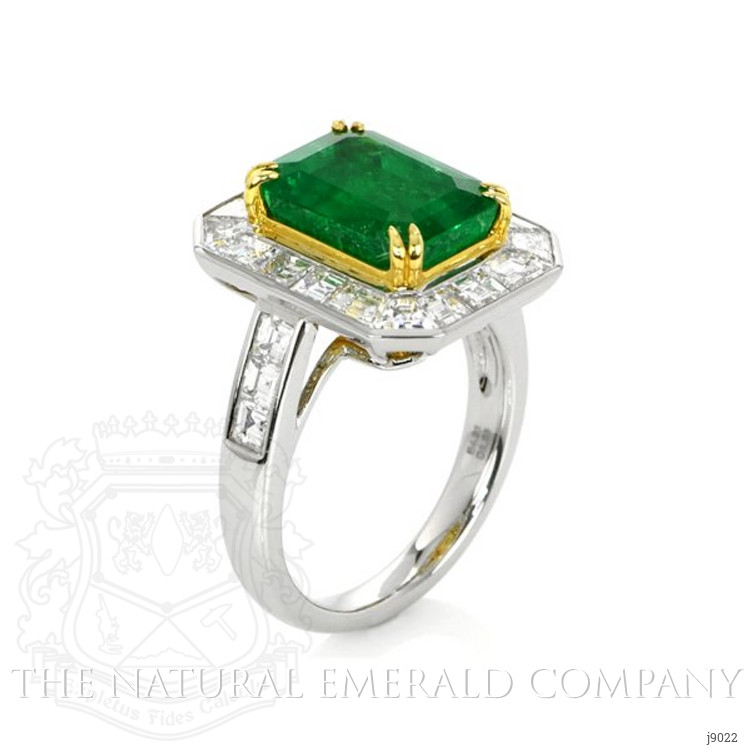 2.26 Ct. Emerald Natural Diamond Halo Ring, Platinum & 18K Yellow