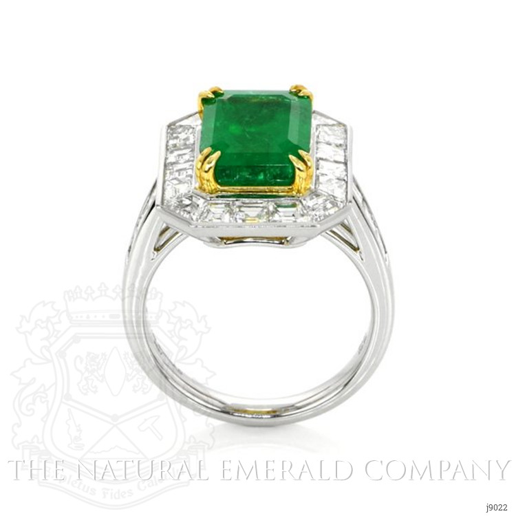 2.26 Ct. Emerald Natural Diamond Halo Ring, Platinum & 18K Yellow