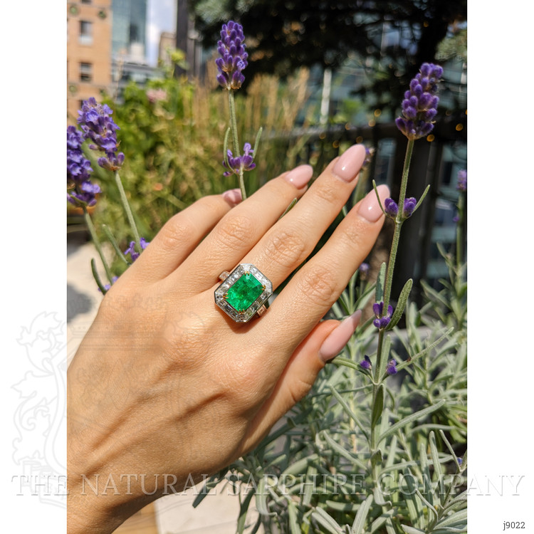 2.26 Ct. Emerald Natural Diamond Halo Ring, Platinum & 18K Yellow