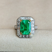 2.26 Ct. Emerald Natural Diamond Halo Ring, Platinum & 18K Yellow Life Style