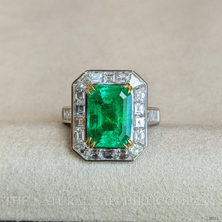 2.26 Ct. Emerald Natural Diamond Halo Ring, Platinum & 18K Yellow