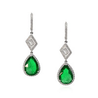 7.65 Ct.Tw. Emerald Natural Diamond Antique Style Earrings, Platinum 950 Video