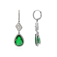 7.65 Ct.Tw. Emerald Natural Diamond Antique Style Earrings, Platinum 950 Image