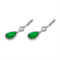 7.65 Ct.Tw. Emerald Natural Diamond Antique Style Earrings, Platinum 950 Image