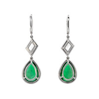 7.65 Ct.Tw. Emerald Natural Diamond Antique Style Earrings, Platinum 950 Image
