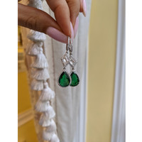 7.65 Ct.Tw. Emerald Natural Diamond Antique Style Earrings, Platinum 950 Life Style