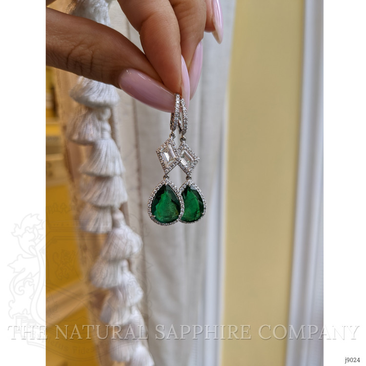 7.65 Ct.Tw. Emerald Natural Diamond Antique Style Earrings, Platinum 950