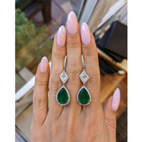 7.65 Ct.Tw. Emerald Natural Diamond Antique Style Earrings, Platinum 950 Life Style