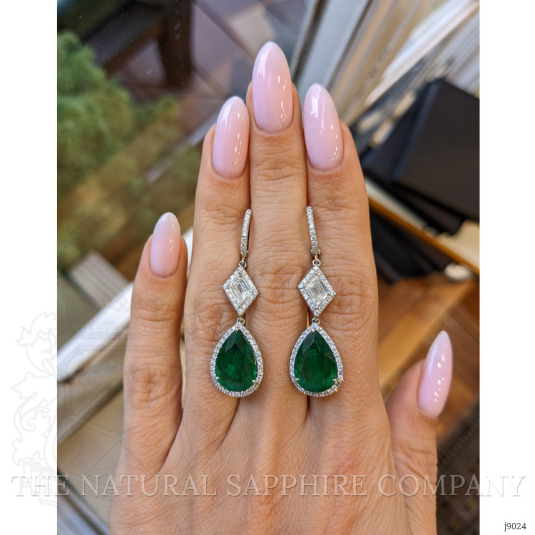 7.65 Ct.Tw. Emerald Natural Diamond Antique Style Earrings, Platinum 950