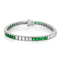 4.54 Ct.Tw. Emerald Natural Diamond Accent Stones Bracelet, Platinum 950 Video