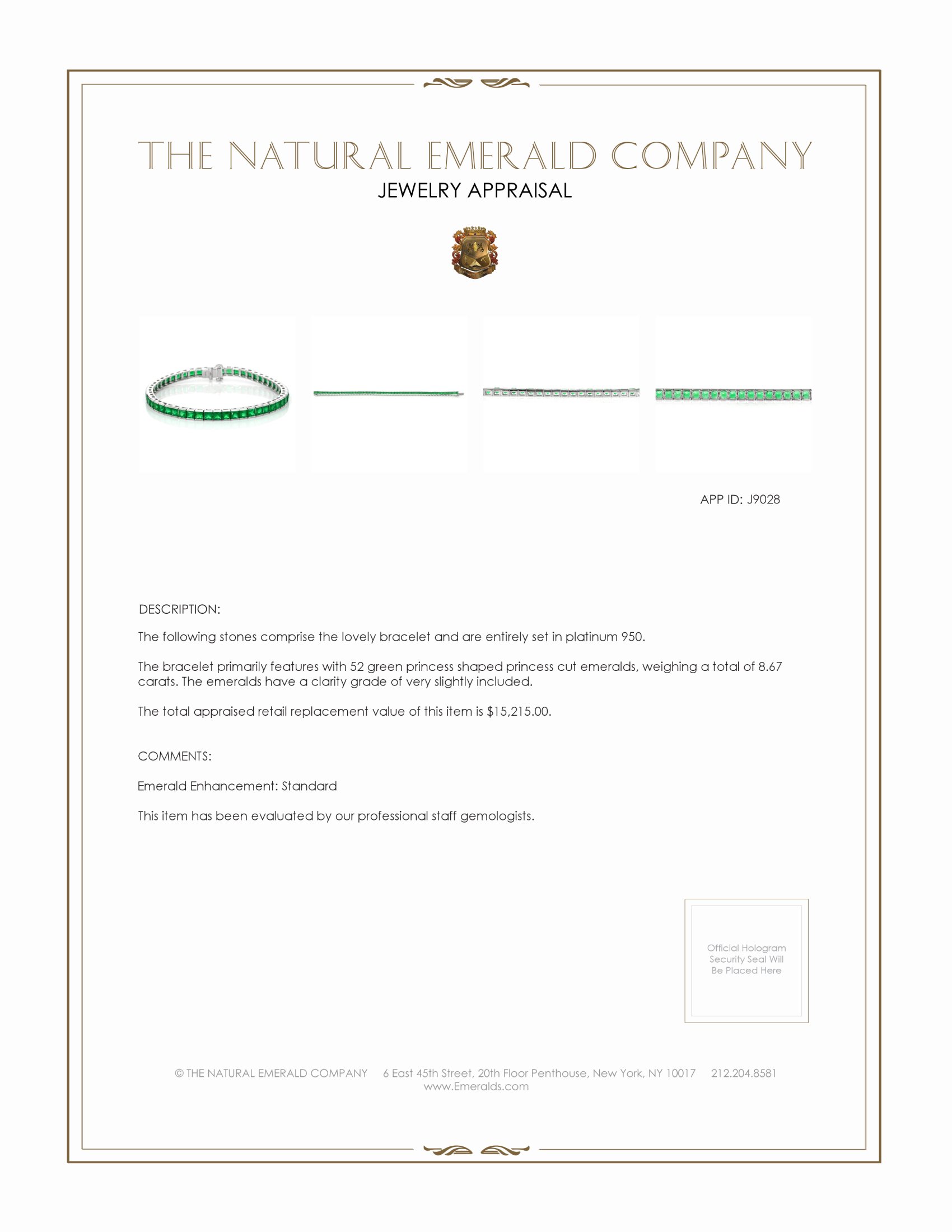 8.67 Ct.Tw. Emerald Bracelet, Platinum 950