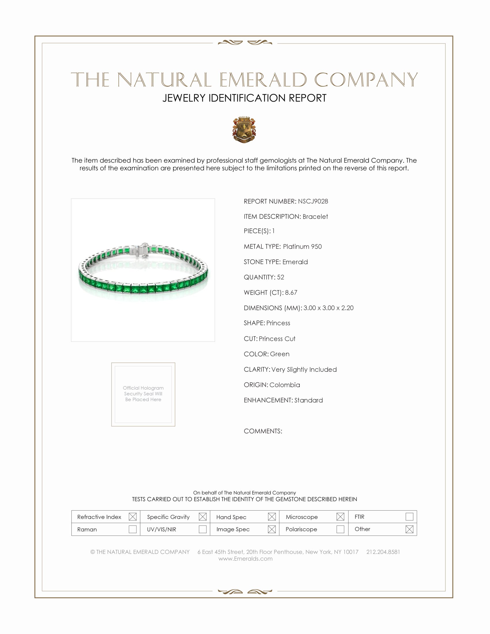 8.67 Ct.Tw. Emerald Bracelet, Platinum 950