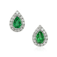 0.87 Ct.Tw. Emerald Natural Diamond Pave Earrings, 14K White Gold Image
