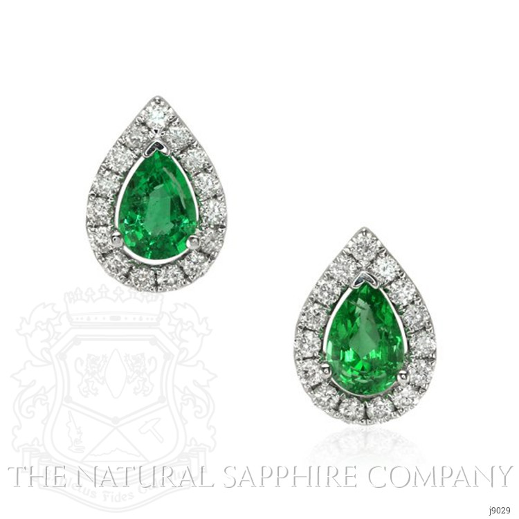 0.87 Ct.Tw. Emerald Natural Diamond Pave Earrings, 14K White Gold