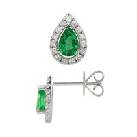 0.87 Ct.Tw. Emerald Natural Diamond Pave Earrings, 14K White Gold Image