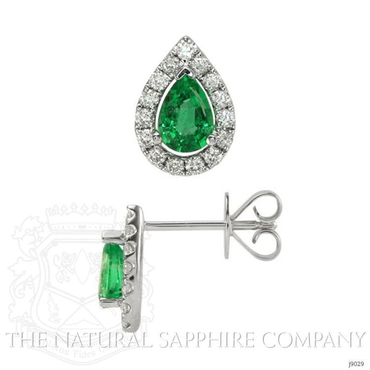 0.87 Ct.Tw. Emerald Natural Diamond Pave Earrings, 14K White Gold