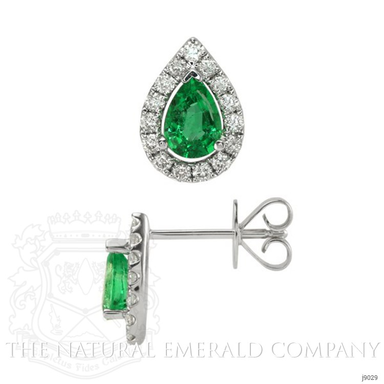 0.87 Ct.Tw. Emerald Natural Diamond Pave Earrings, 14K White Gold