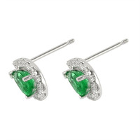 0.87 Ct.Tw. Emerald Natural Diamond Pave Earrings, 14K White Gold Image