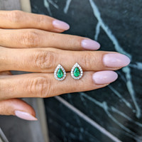 0.87&nbsp;Ct.Tw.Total Carat Weight Emerald and Natural Diamond Studs Earrings, 14K White Gold Life Style