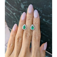 0.87 Ct.Tw.Total Carat Weight Emerald and Natural Diamond Studs Earrings, 14K White Gold Life Style