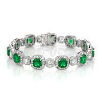 9.38 Ct.Tw. Emerald Natural Diamond Accent Stones Bracelet, 18K White Gold Video