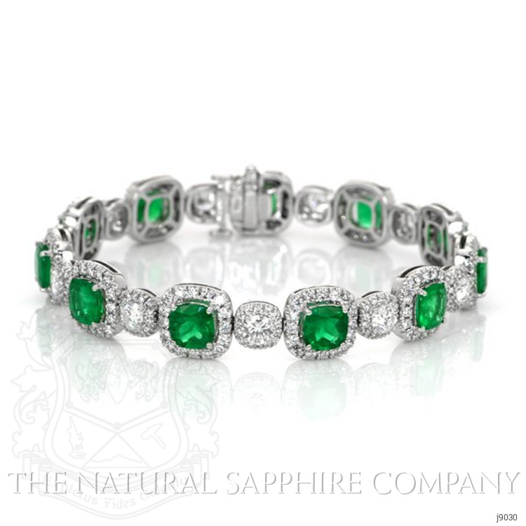 9.38 Ct.Tw. Emerald Natural Diamond Accent Stones Bracelet, 18K White Gold
