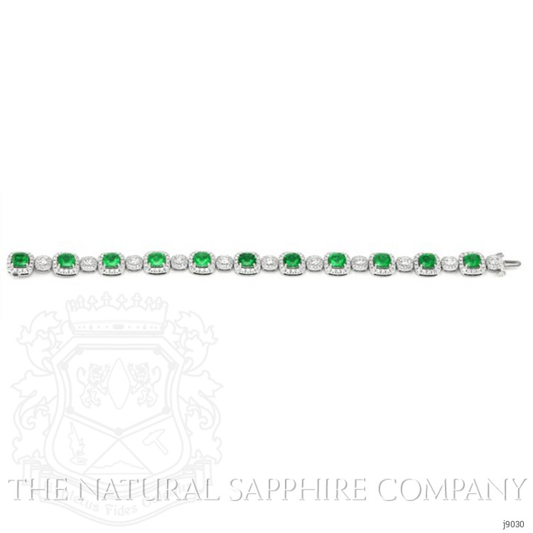 9.38 Ct.Tw. Emerald Natural Diamond Accent Stones Bracelet, 18K White Gold
