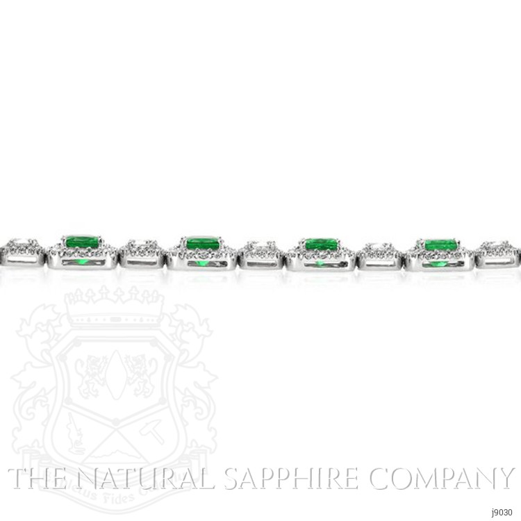 9.38 Ct.Tw. Emerald Natural Diamond Accent Stones Bracelet, 18K White Gold